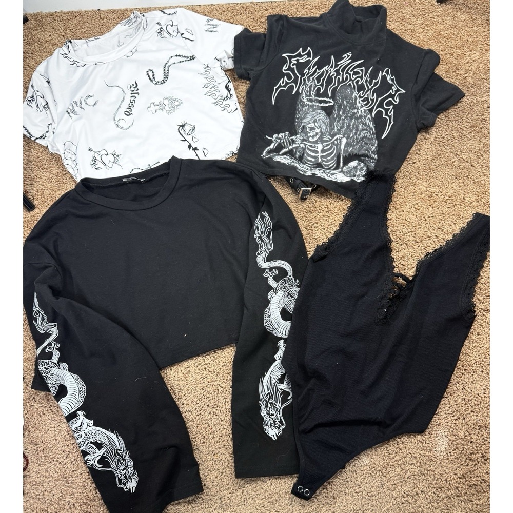 Women Tops Bundle 4 pcs M - Crop Goth Grunge Alt Emo Streetwear Black Graphic